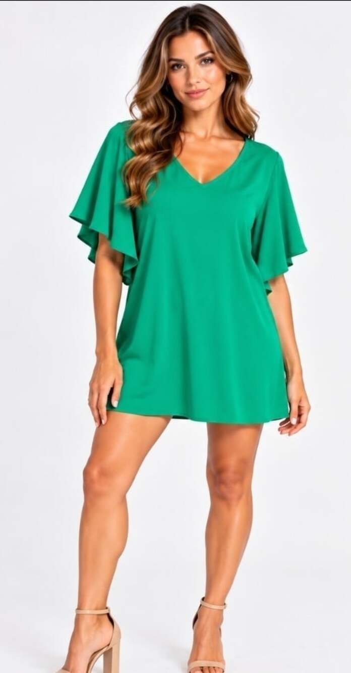 Trina Turk Country Club Dress Women’s XS Green Waterfall Flutter Sleeve NWT D25